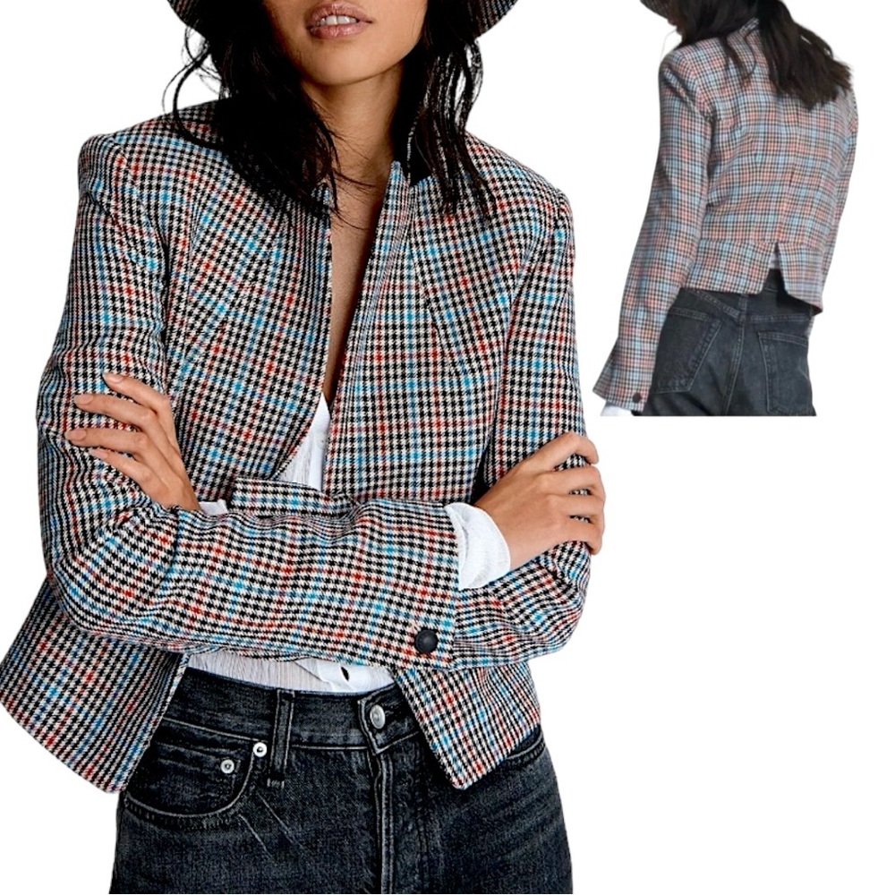 NEW! Rag & Bone Elliot Cropped Plaid Wool Blend Blazer Sz 4